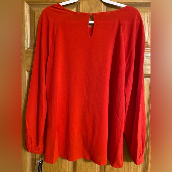 NWT Zac & Rachel crimson red long sleeve, high/low blouse. Sz. Large. - Picture 4 of 6